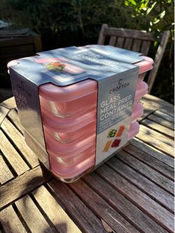 Glass Meal Prep Containers w/Pink Lids