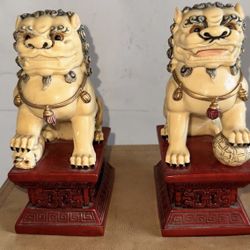 Vintage Chinese Foo Dog Figurines, set of 2, 7”, $60