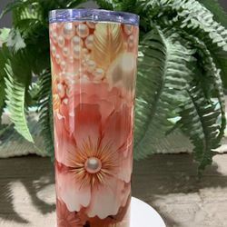 A Peach tumbler with Pearls Decoration