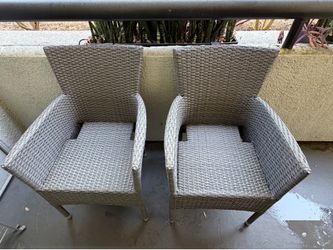 Set of Two Wicker/Rattan Grey Patio Outdoor Chairs