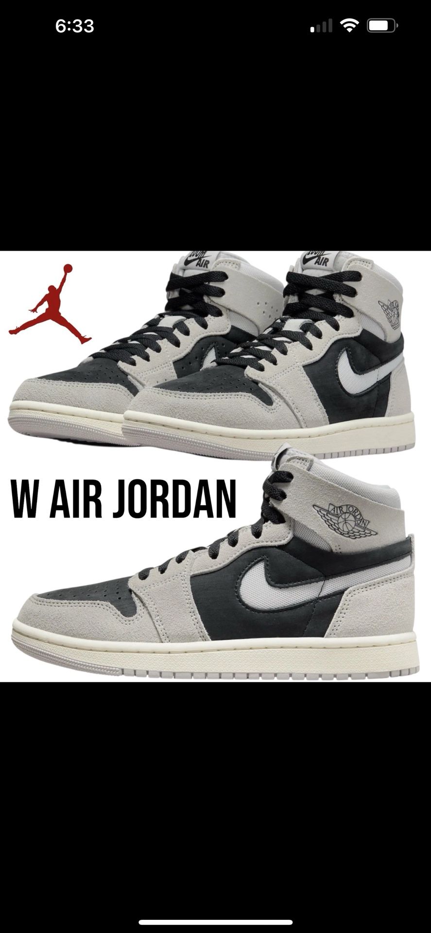 Nike Air Jordan 1 Zoom CMFT 2 Grey Black  Men Size 8.5/ Fits Women 10