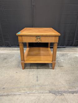 Baker Furniture Refined Wood Side Table with Parquet Top and Shelf