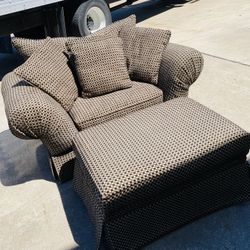 fabric armchair with ottoman