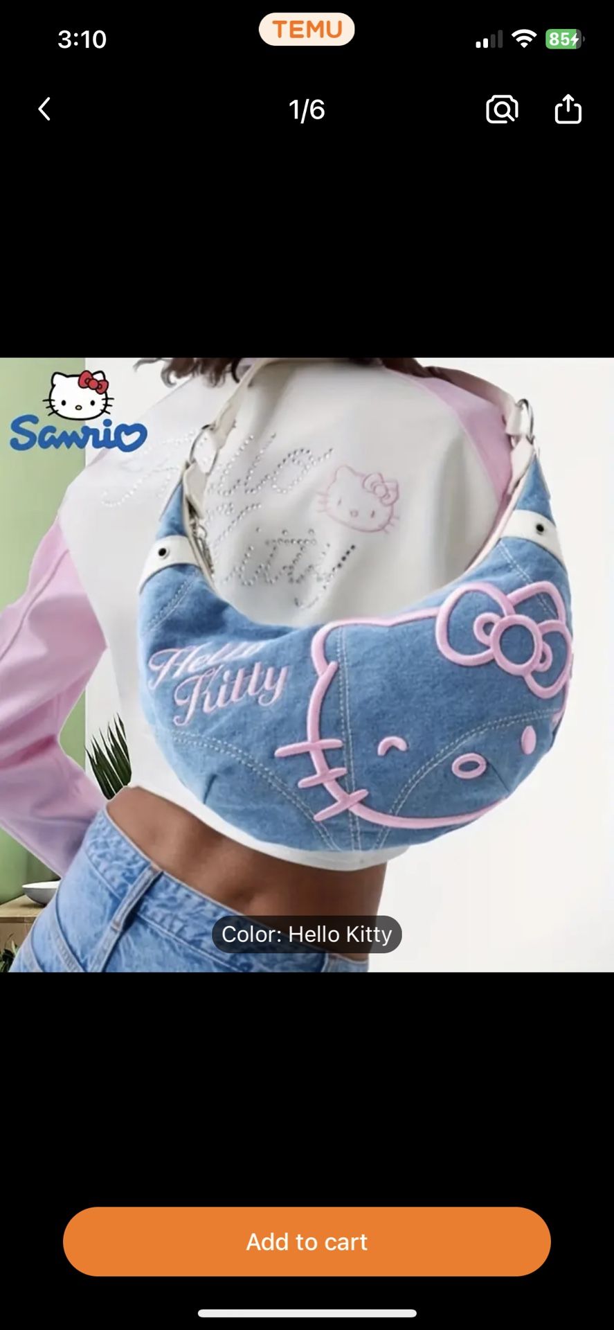 HELLO KITTY CROSS BODY ZIPPERED & adjustable Straps DENIM PURSE BAG SCHOOL SUPPLIES