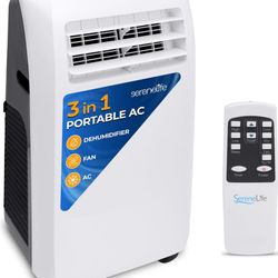 SereneLife Small Air Conditioner Portable  BTU with Built-in Dehumidifier - Portable AC unit for rooms up to 450 sq ft - Remote Control, Window 