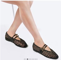 Shoboo Weave Mary Jane Flats Size 10 Black Woven Shoes