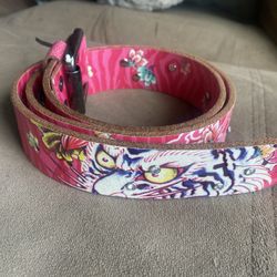 Ed Hardy Leather Rhinestone Studded Belt - Large