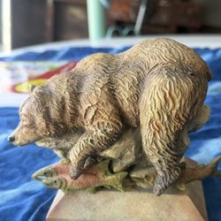 Bear Catching Fish Sculpture 