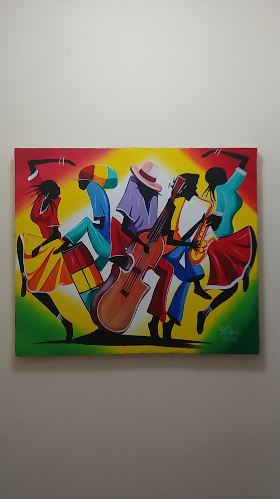 Colorful oil on canvas painting from Jamaica. Signed by the artist.