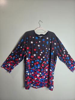 Black Red White Blue Stars Patriotic Long Sleeve Tunic Top 3XXL