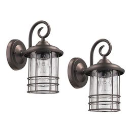 MICSIU Outdoor Light Sconces Wall Mount 2 Pack, Bronze Exterior Light Fixtures with Clear Seedy Glass, 9.8 Inch Outside Light for Home, House, Entrywa