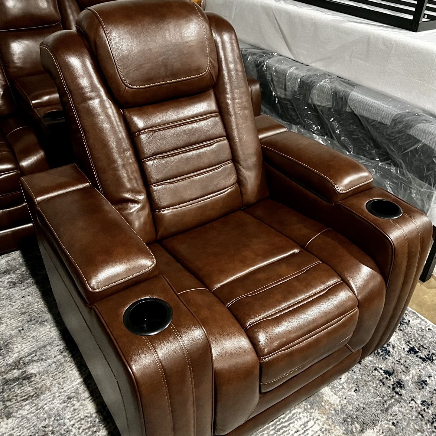 New Leather Power Recliner, Heater, Massage Chair, Easy Financing Easy Payments