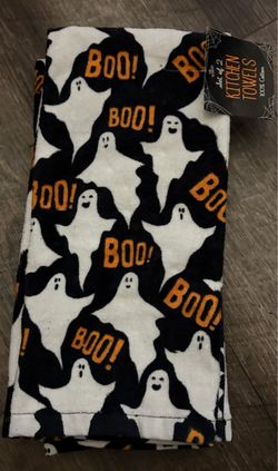 New 2pc Halloween BOO ghost cotton kitchen bath hand towel set