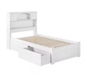 Twin Solid Wood Storage Platform Bed Frame w/ 2 Bed Drawers