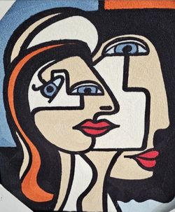 Picasso Face Cubism 17x17 Woven Embroidered Textile Framed Wall Art NEW
