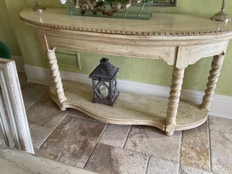 Designer console with crackled finish. Cream color.