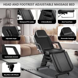 New Facial Chair with Wheel Tattoo Chair for Client Beauty Chair Artist Spa Bed Removable Headrest for Client, Esthetician, Artist, Lash Bed Black  Ne