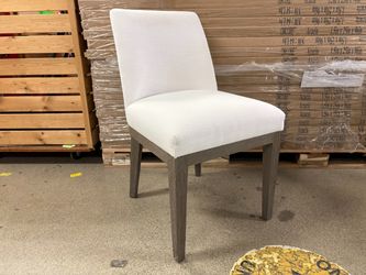 RESTORATION HARDWARE Morgan Curved Back White Fabric & Grey Oak Leg Side Chair