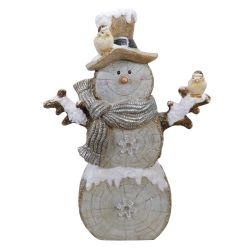 Alpine Corporation QWR1178CC 34" Woodcut Snowman Musical Statue with Color Changing LED Snowflakes - 22"L x 8"W x 34"H