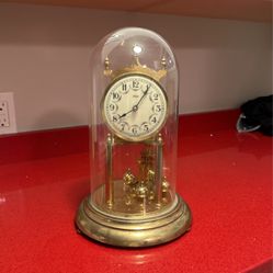 Antique Brass Clock with Glass Dome