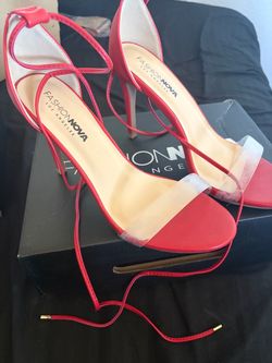 Fashion nova red straps lacy high heels size 8