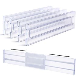 Vtopmart Drawer Dividers Organizers 4 Pack, Adjustable 3.2" High Expandable from 12.2-21.4" Kitchen Drawer Organizer, Clear Plastic🆕✅• Retails $29.99
