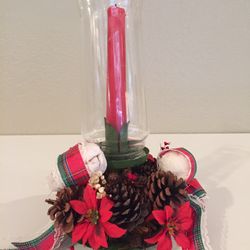 Vintage Christmas Candle Table Centerpiece holder pine cone great condition