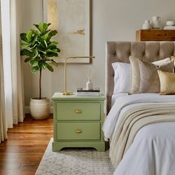 Modern Green Nightstand – 2 Drawer Bedside Table w/ Gold Hardware