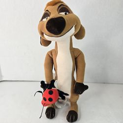 VINTAGE 1990's DISNEY STORE THE LION KING TIMON W/ LADYBUG STUFFED ANIMAL PLUSH 11"