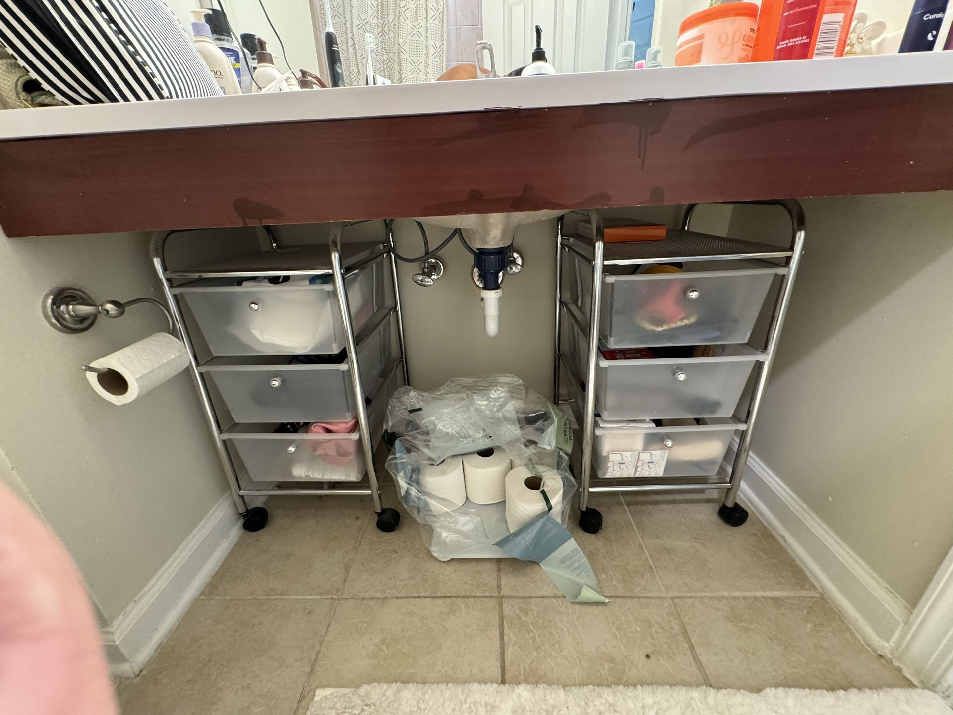 Two Storage Drawers On Wheels