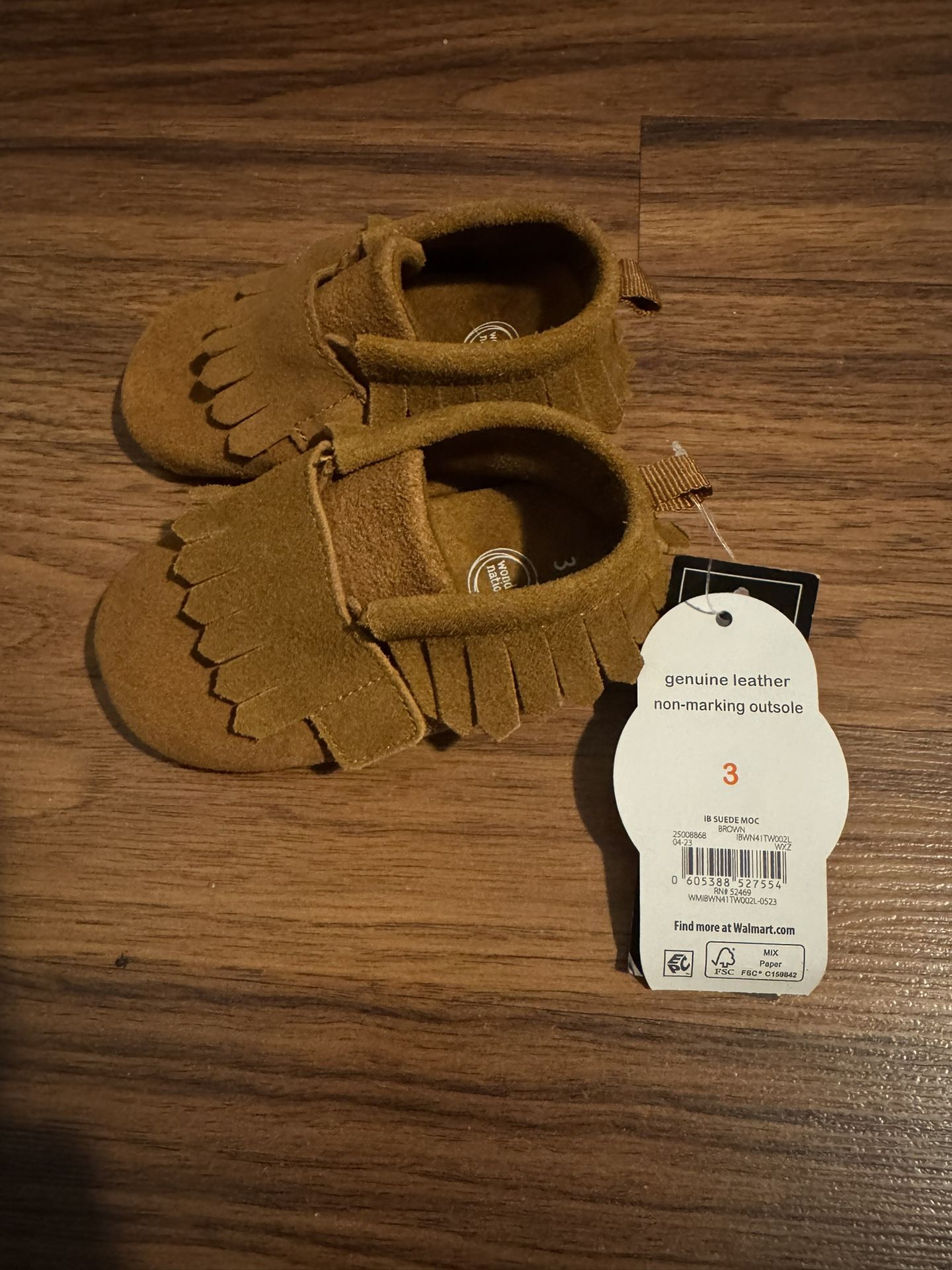 New~Baby Boy’s/Girls’s Wonder Nation Suede Moccasin Booties Genuine Leather Non Marking, Size 3