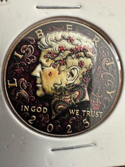 2025 Kennedy Half Dollar – Custom UV Printed Blossom Dragon Art Coin – Collectible