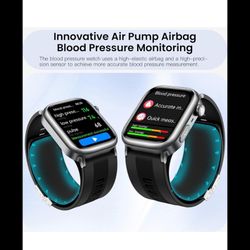 Blood Pressure Smart Watch with Air Pump Air Bag, Voice Broadcast, Data Sharing, 2.06" AMOLED Fitness Tracker, 24/7 Heart Rate/Blood Oxygen/Sleep,SOS 
