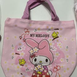 XUX 28*22 Cartoon Canvas Storage Bag Kuromi Cinnamoroll My Melody Printed Tote Bag Lunch Box Bag Wholesale