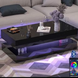 LED Coffee Table Modern High Gloss Black Coffee Table w/20 Colors LED Lights