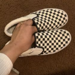 Checkered slip on vans  