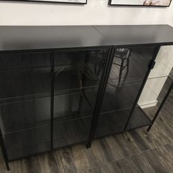 Selling Set of 2 - IKEA RUDSTA Glass Door Cabinet, Black - RETAIL VALUE $180 Each