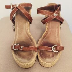 100% Rare, Authentic Prada, Leather Wedges
