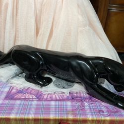 Black Panther, Statues, Ceramic Black Panther With Glowing Green Eyes
