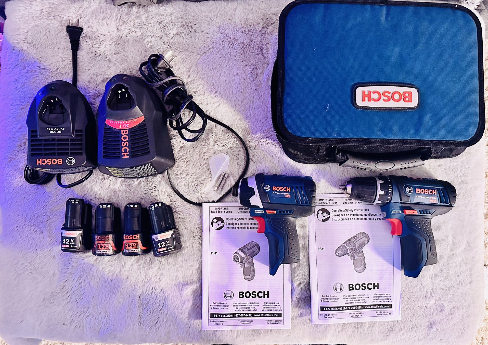 BOSCH 12-Volt Max Lithium-Ion 2-Tool Cordless Combo Kit  with 4 batteries/2 chargers