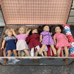 14 American Dolls.  Trunk Included 
