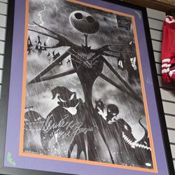 Vintage Nightmare Before Christmas Ken Page Autographed Framed Jack Skellington Art
