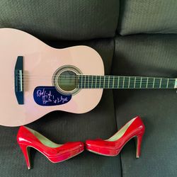 Kellie Pickler Autographed Red High Heels and Pink Guitar