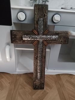 Decorative Metal Wall Cross with Metal Overlay