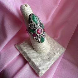 Moving Sale! Egyptian Design SS Multi gemstone Ring