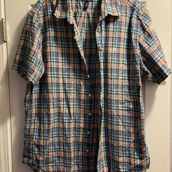 Gap Shirt Mens Size XX Large Slim Fit Short Sleeve Button Up Plaid Smoke Free Exc Cond