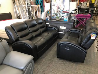 Brand New Black Leather Sofa Recliner Set