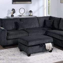 Brand New Super Plush Corduroy Sectional W/ USB Charging 