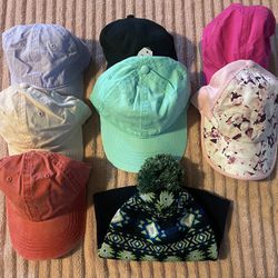 Assorted hats 6 Baseball 1 Beanie ( The Pink And White Floral One Is Sold)