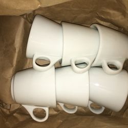 6 White Porcelain Coffee Mugs